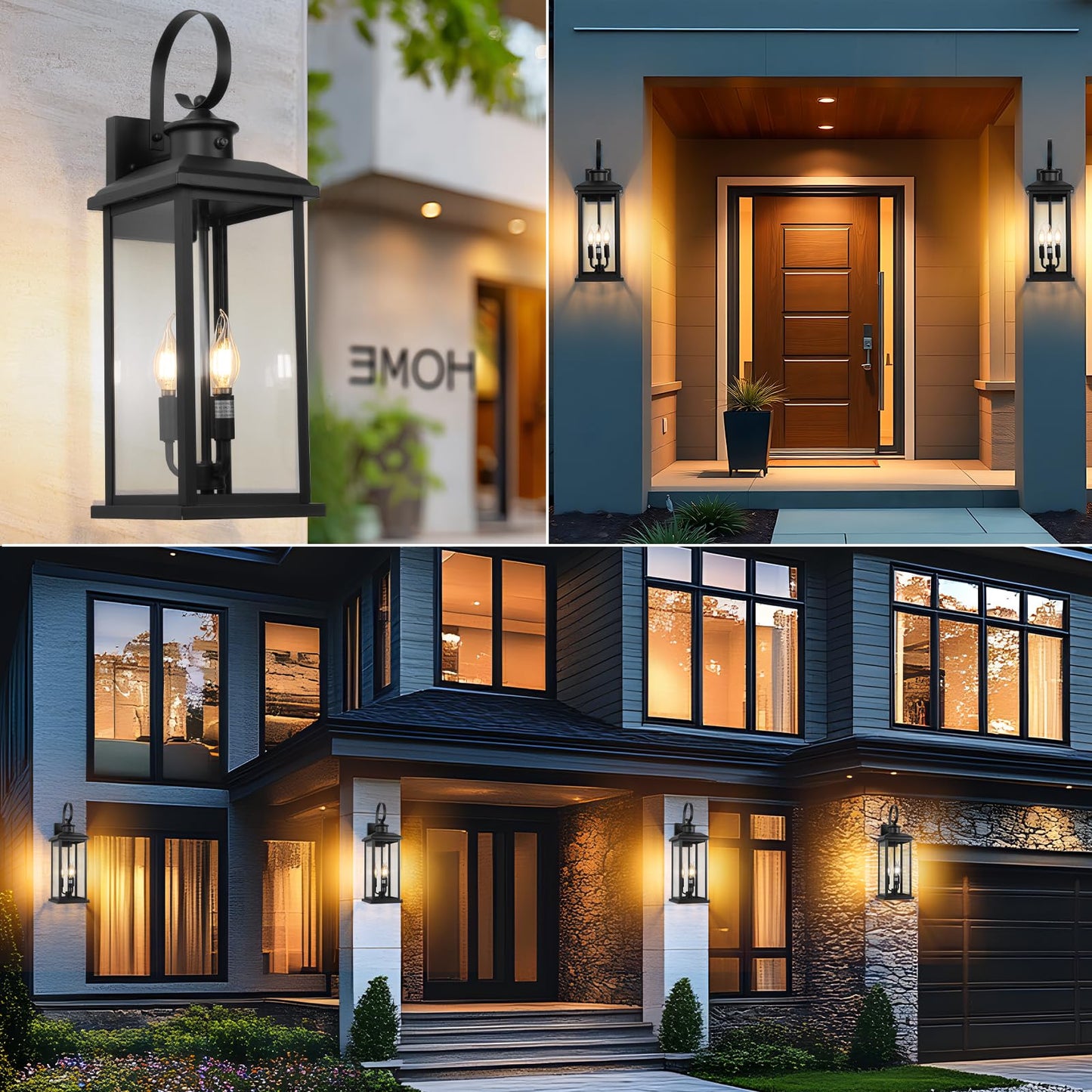 24 Dusk To Dawn Outdoor Wall Light Fixture 2 Pack-Black Extra Large Modern Porch Lantern 3-Light  Waterproof Exterior Lighting Sconce Wall Mount  Outside Lamp For Entryway Garage Coach E12 Base