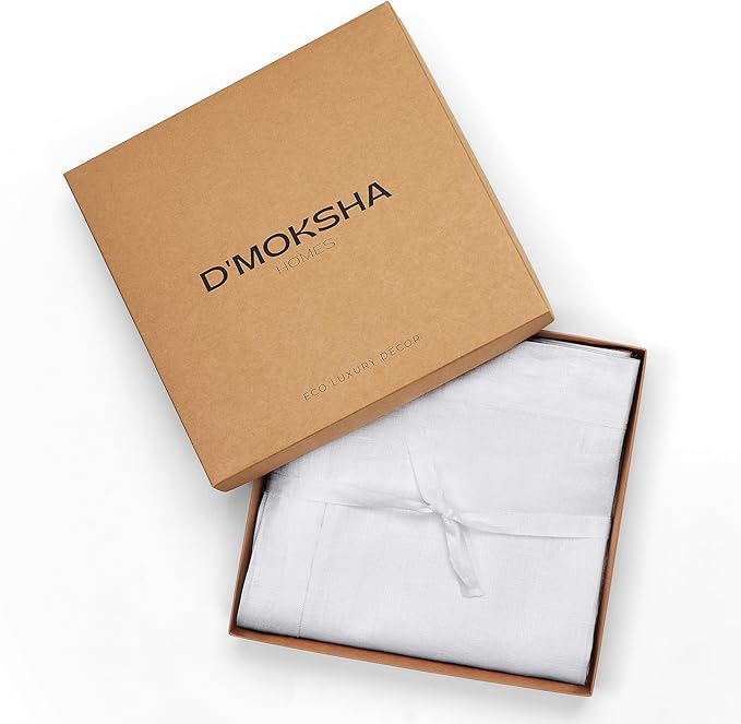 D'Moksha Homes Linen Tablecloth 60 x 84 Inch - 100% Pure Linen White Tablecloth - Machine Washable Dining Tablecloth for Rectangle Tables