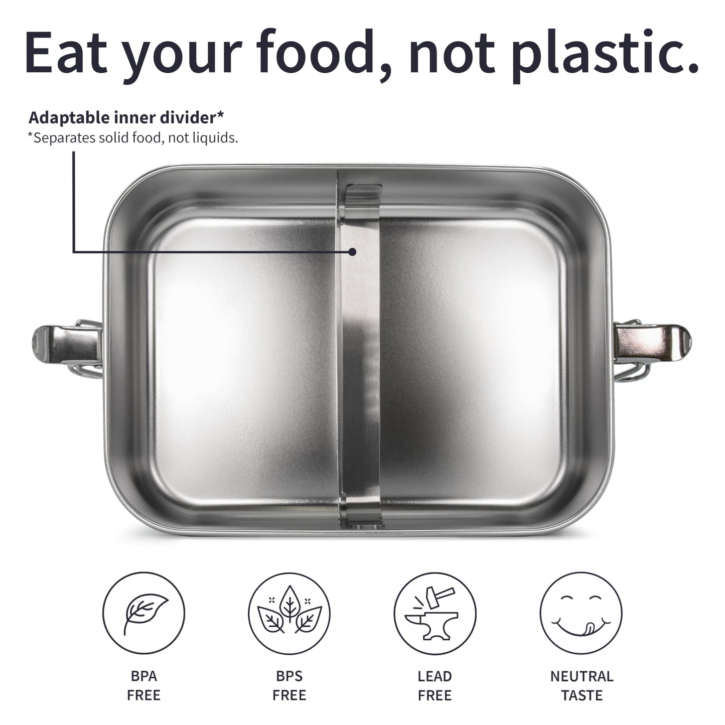 Bambaw Stainless Steel Lunch Box 40 oz, Metal Lunch Box with Adjustable Compartment, Leakproof Stainless Steel Bento, Food Grade Metal Sandwich Container