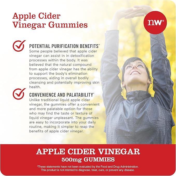 NatureWise Apple Cider Vinegar Gummies - 1000mg ACV per 2 + Vitamin B12 - Pectin Based Vegan, Gluten-Free, Non-GMO - 60 Count[30-Day Supply for 1000mg or 2-Month Supply for 500mg]