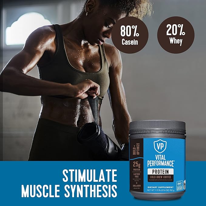 Vital Proteins Performance Powder, 25g Lactose-Free Milk Protein Isolate Casein & Whey Blend, NSF for Sport Certified, 10g Collagen Peptides, 8g EAAs, 5g BCAAs, Gluten-Free - Cold Brew Coffee, 1.72lb