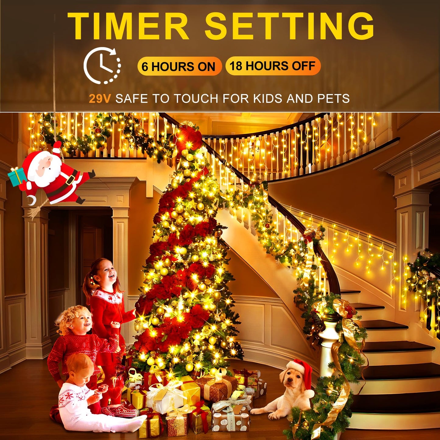 KNONEW Outdoor Decorative String Lights 400 LED 33FT Warm White Curtain Fairy Lights with 8 Modes for Christmas Weddings