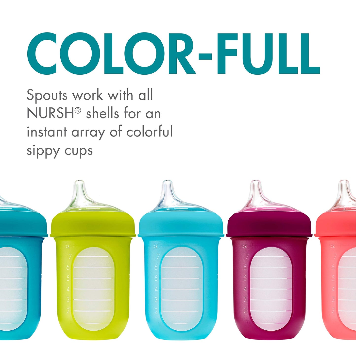 Boon Nursh Silicone Sippy Cup Lid - Convertible Transitional Sippy Spouts for Nursh Baby Bottles - Sippy Cup Lids for Babies - Baby Feeding Supplies - Ages 6 Months and Up - 3 Count