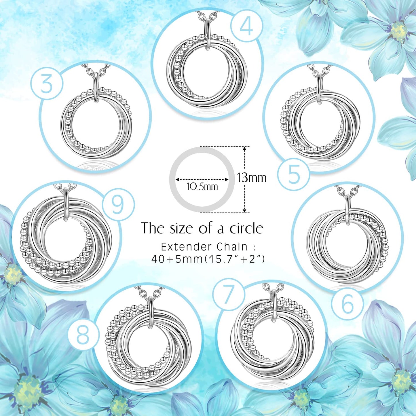AM ANNIS MUNN 40th Birthday Gifts for Women, 925 Sterling Silver Necklaces for Women Four Circle Jewelry for Women 40th birthday