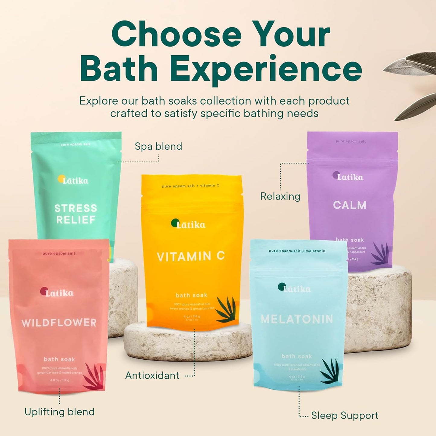 Soaks Set of 3 - Vitamin C Bath Soaks with Sweet Orange and Geranium Rose - Moisturizing Epsom Salt Soaks for Stress Relief, Detox, and Antioxidant Skincare - at Home Spa Retreat