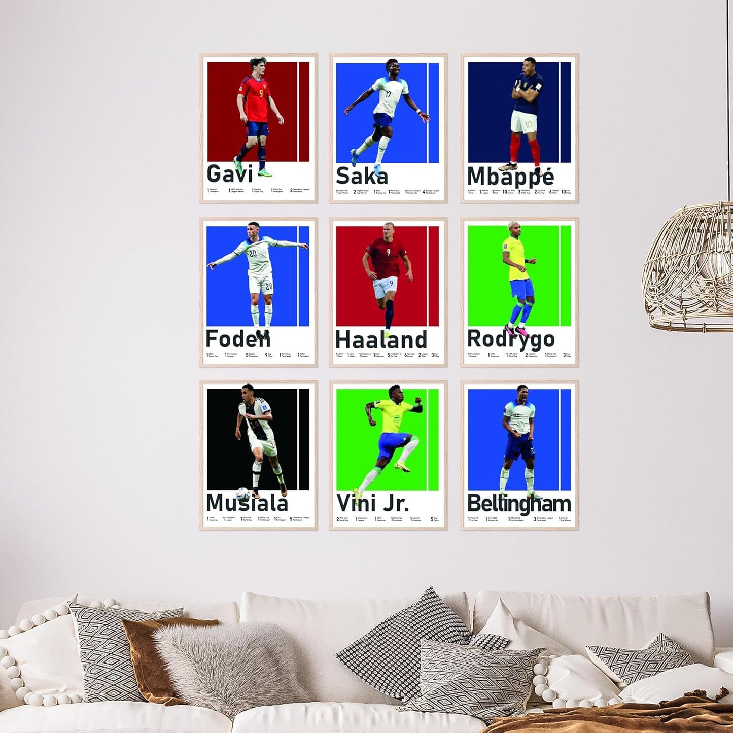 BigWig Prints Soccer Posters for Boys Bedroom - Soccer Player Posters, Erling Haaland Poster, Mbappe, Rodrygo, Gavi, Vini Jr, Saka, Foden, Musiala, Bellingham - Unframed Set of 9 (8x10”)