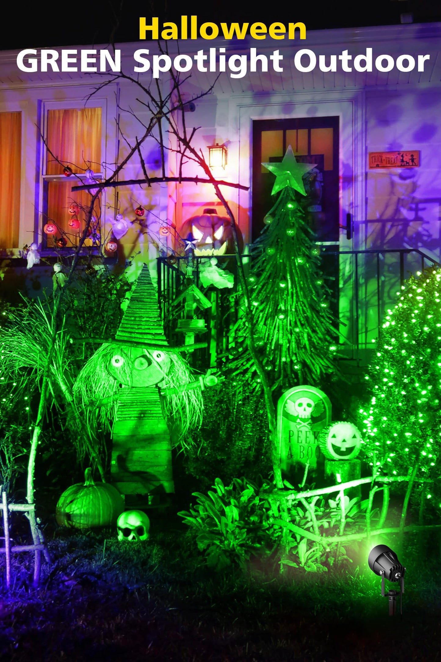T-Sun Christmas Green Spotlight Outdoor  Waterproof Led Landscape Lighting With Us Plug  Easy Install 270?Adjustable Outdoor Spot Lights For Garden Tree Yard Decor  2 Pack