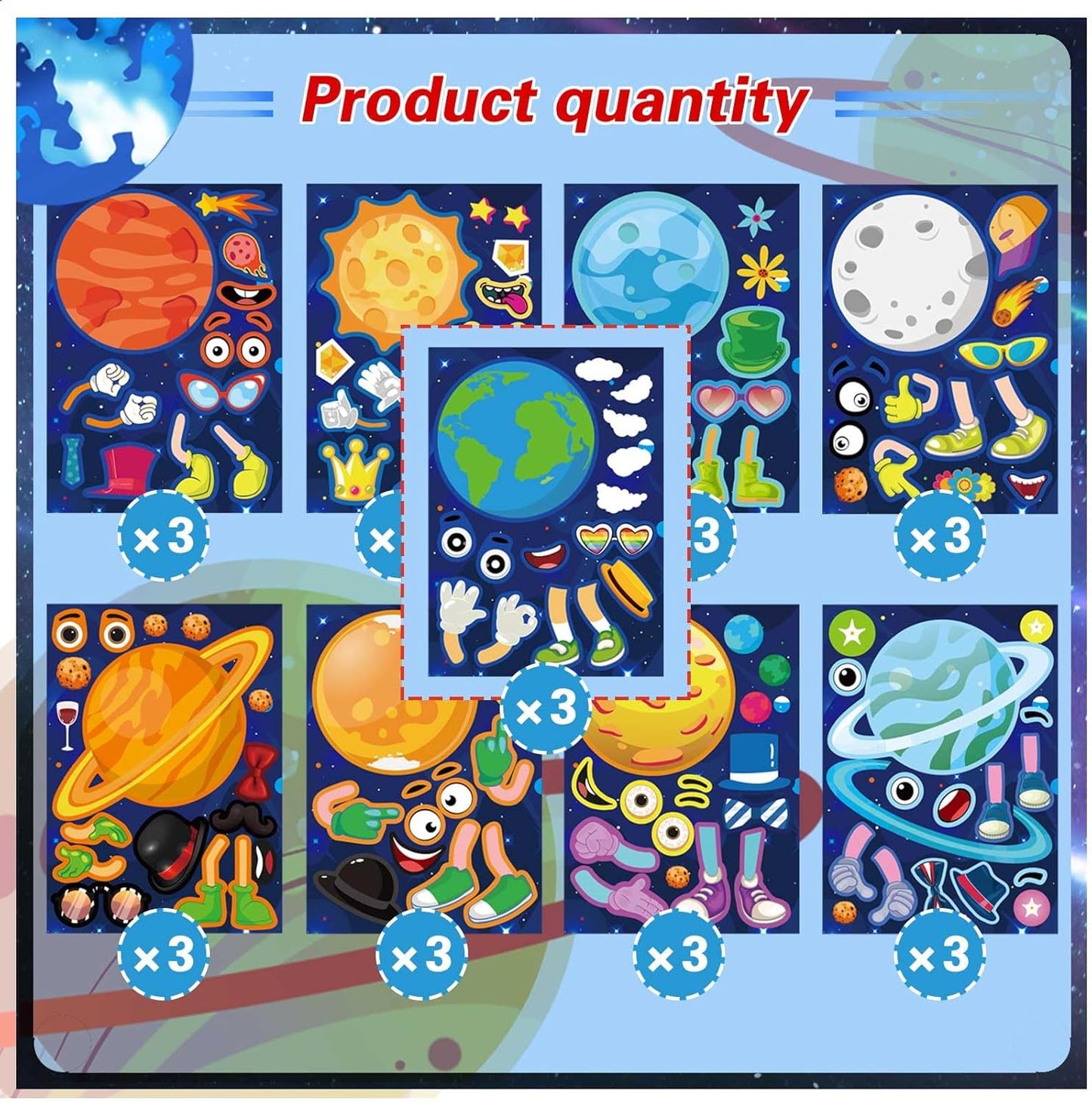 27 Sheets Space Stickers Make Your Own Planet Stickers Games,Easy to Peel and Stick,Make a face Outer Space Sticker for Kids,9 Planets Solar System Birthday Party Favor Sticker for Kids