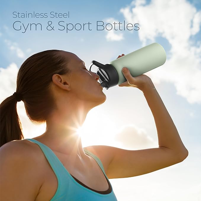 SipX™ Triple-Insulated Stainless Steel Water Bottle 25oz. With 3 Lids, BPA-Free Reusable Insulated Water Bottle Keeps Cold 24 Hours, Metal Water Bottle Made Of Sustainable Material For Hiking & Biking