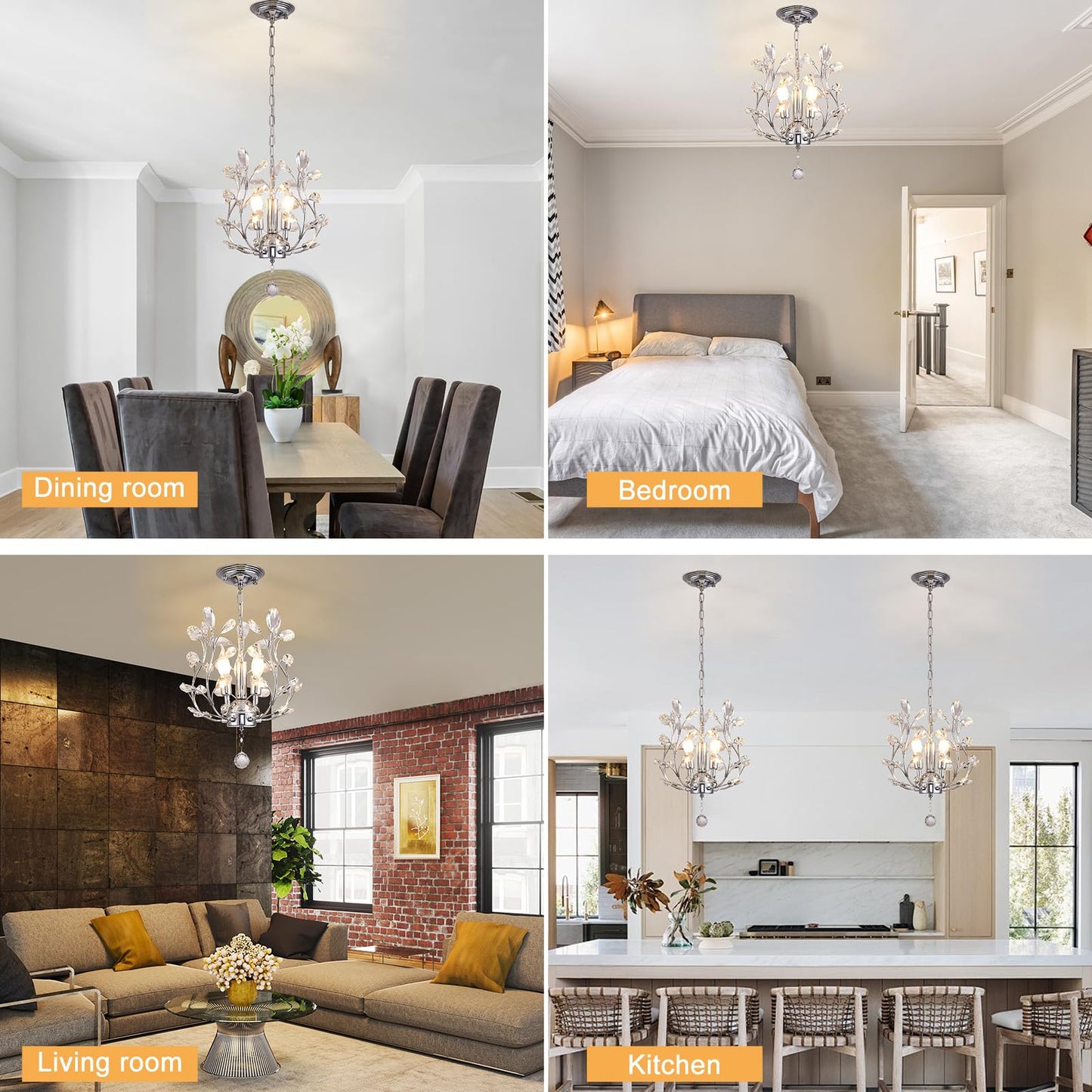 Ganeed 3-Light Branch Crystal Chandelier  Small Flush Mount Vintage Pendant Hanging Lighting  K9 Crystal Farmhouse Ceiling Light For Dining Room Bedroom Living Room Kitchen Hallway  Chrome Silvery