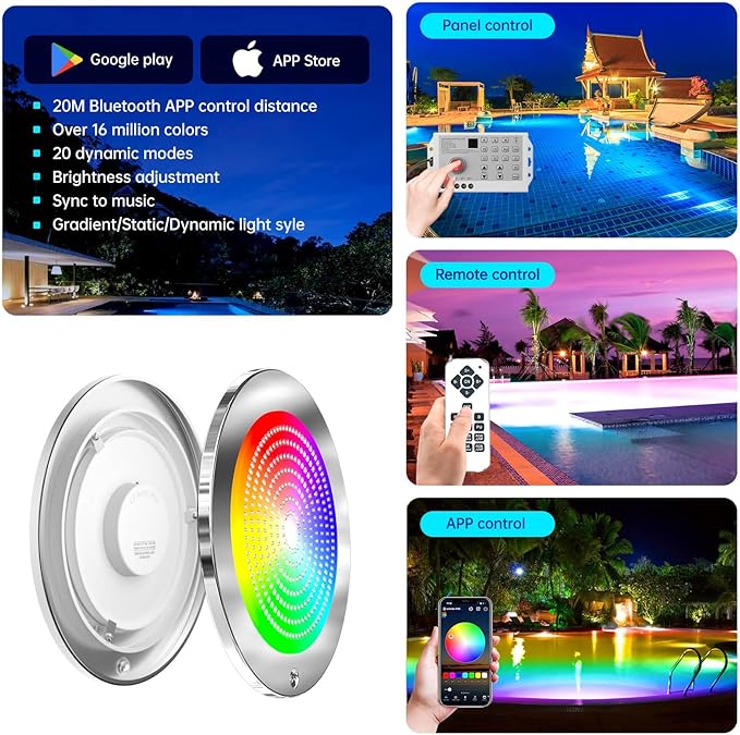 Pool Lights for Inground Pool, 120Ft 10Inch 60W LED Inground Pool Light with 3 Way to Control (App/Remote/Controller), Color Changing Underwater Swimming PoolLight for 10" Large Wet Niches