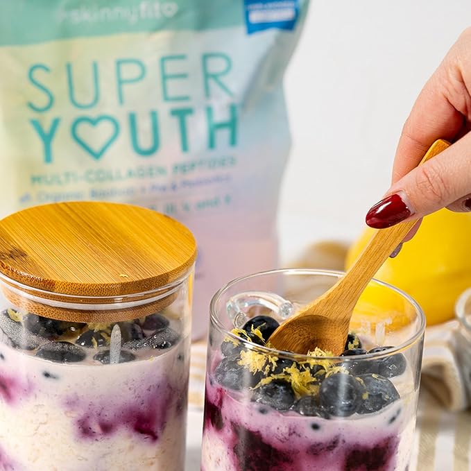 SkinnyFit - Super Youth, Unflavored (28 Servings) - Multi Collagen Peptides Powder - Probiotics, Fiber, Hyaluronic Acid - Collagen for Women - Non GMO, Gluten Free, Sugar Free - Beauty & Self Care