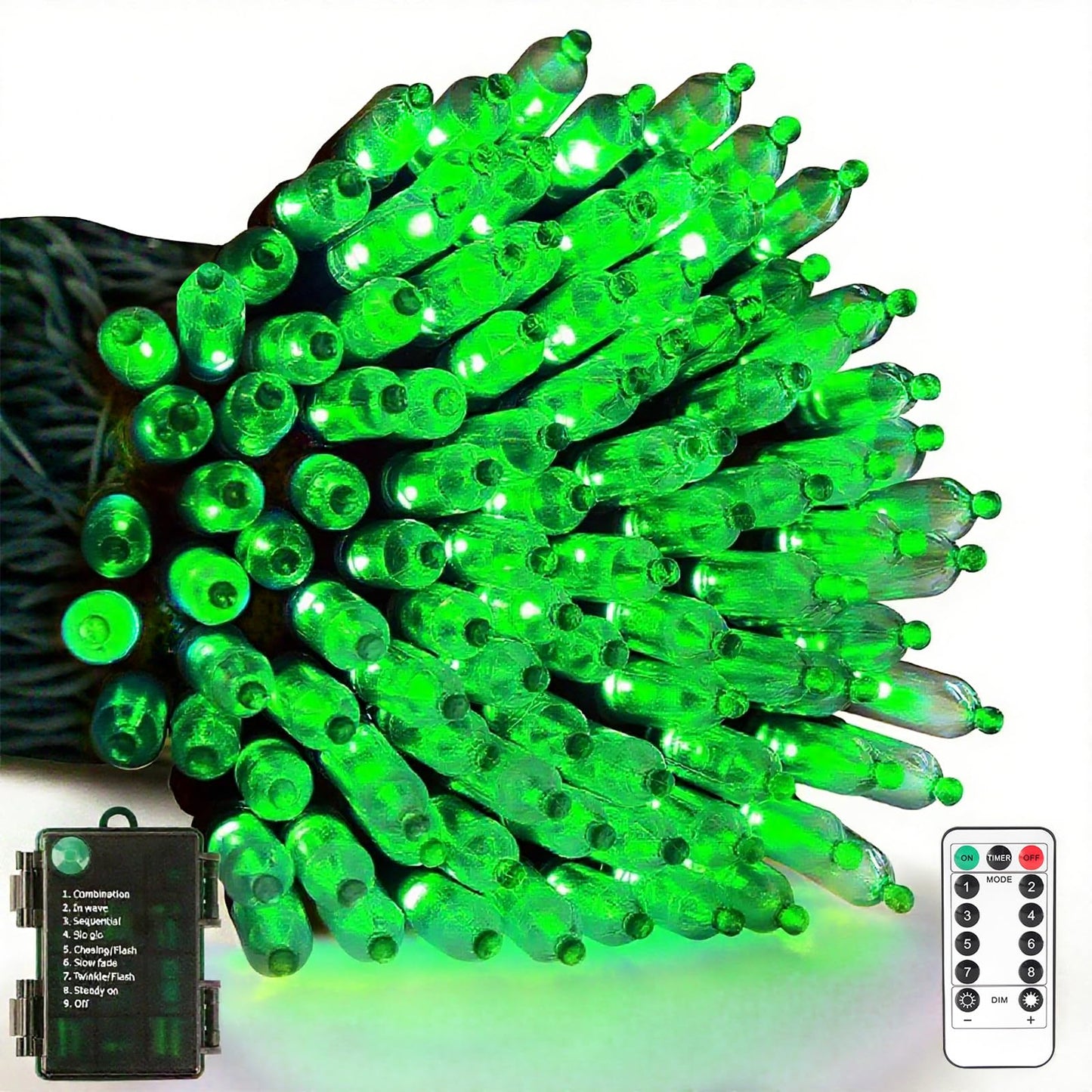 Vtechology 33Ft 100 Led Battery Operated Green Christmas Tree Lights 8 Modes Battery String Lights With Timer Indoor Outdoor For Christmas Tree Halloween Holiday Party Bedroom Classroom Decoration
