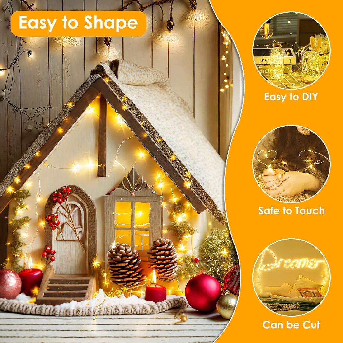 BHCLIGHT 99Ft 300 LED Fairy Lights, Waterproof Copper Wire String Lights with Remote, Warm White, Model MLS-D4.5V1.35WUC-O