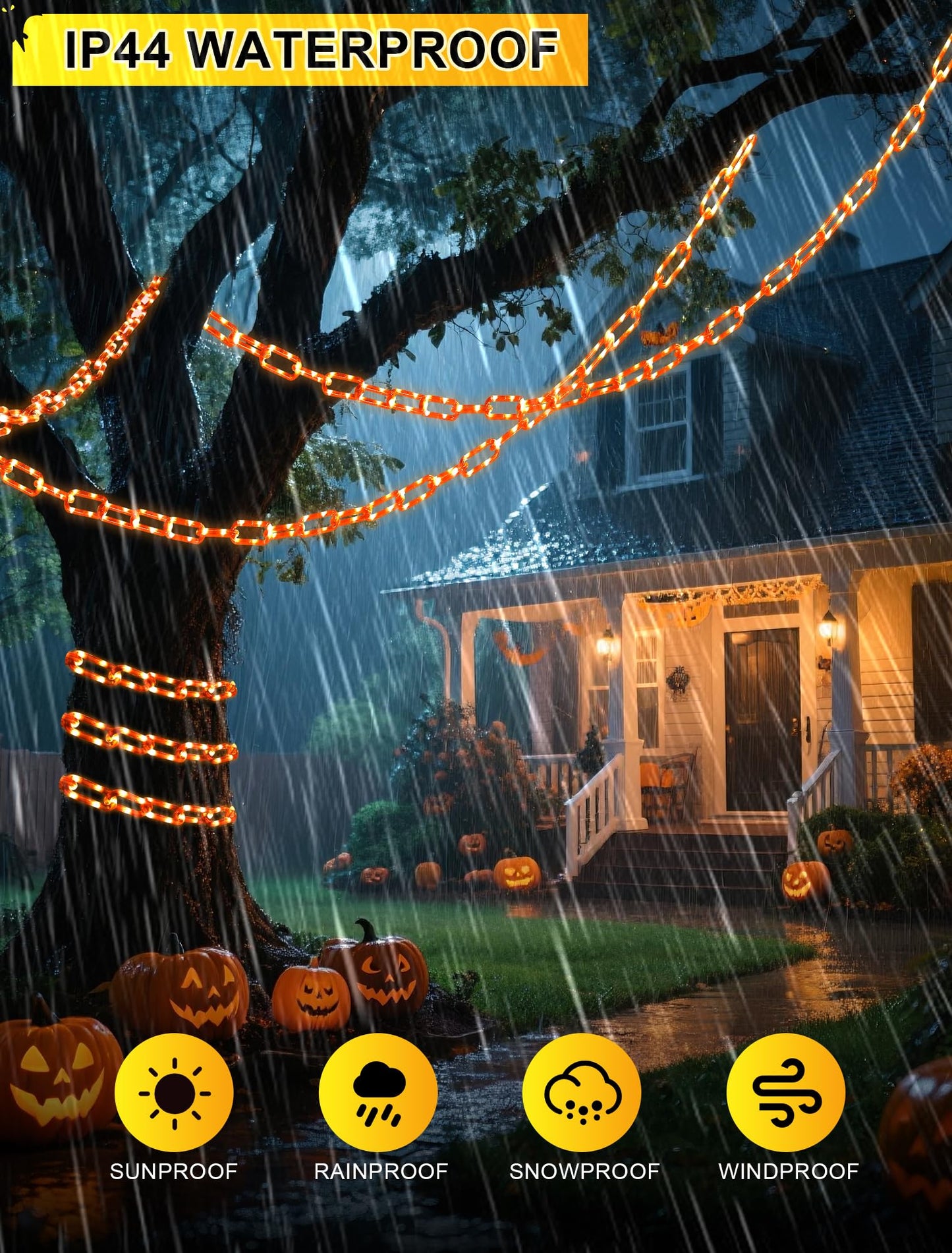YOUNGAR Halloween String Lights, 175LED, Battery/USB Operated, 13.7ft, Orange, 8 Modes for Indoor/Outdoor Decorations