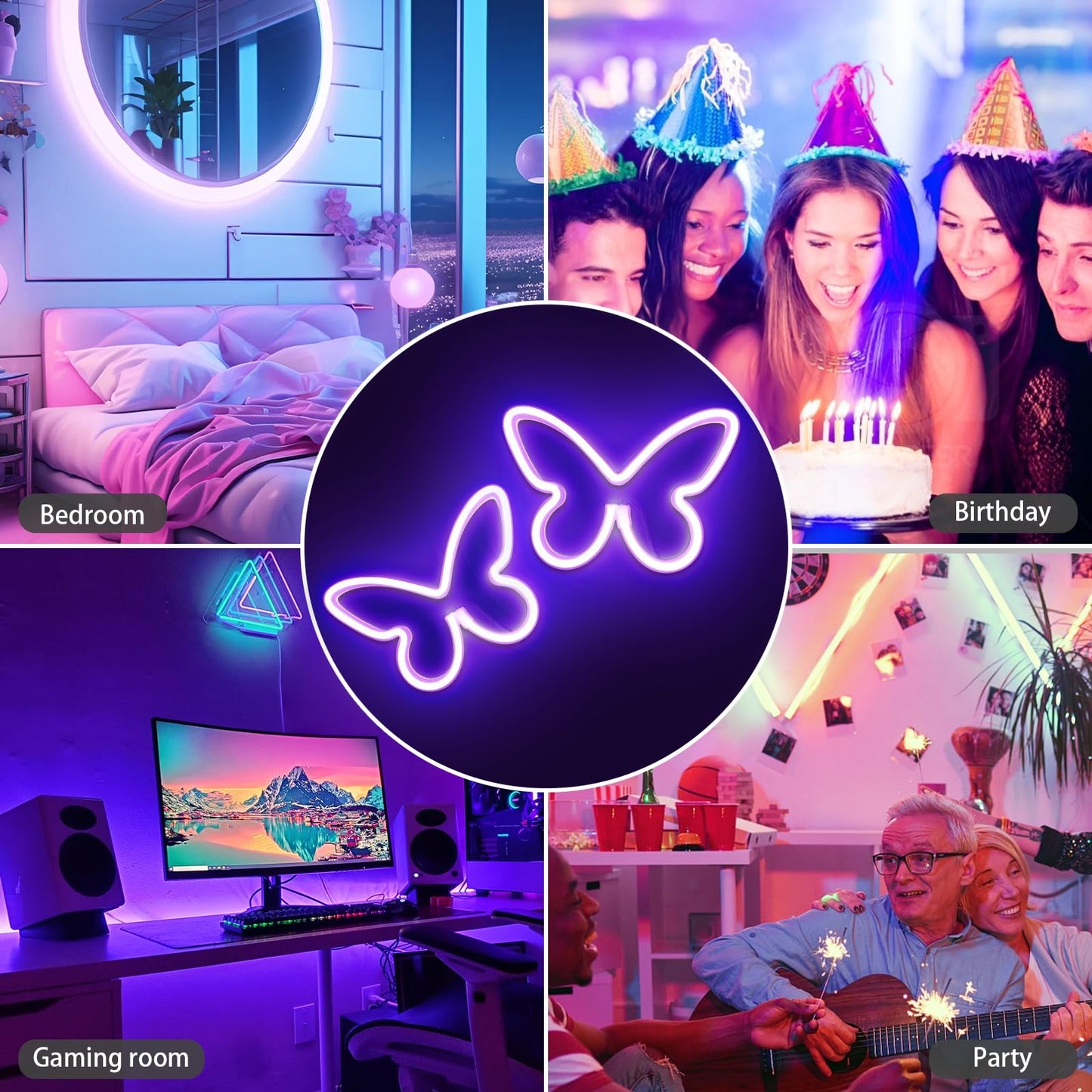 Ursamajor Butterfly Neon Sign - Purple Led Light For Bedroom & Party Decor - Usb/Battery Operated, Indoor Use