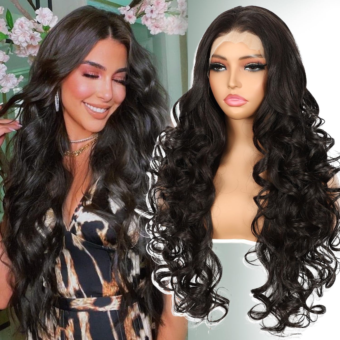 BABEHERS Black Lace Front Wig for Women 13x4 Long Lightweight Synthetic Wigs Pre-plucked Natural Hairline 150% Density Transpare