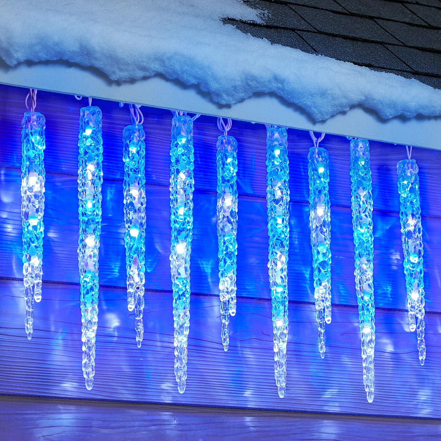 Minetom Icicle Lights Outdoor, 100 LED Twinkling Lights, 20 Tubes, Waterproof, Blue and White