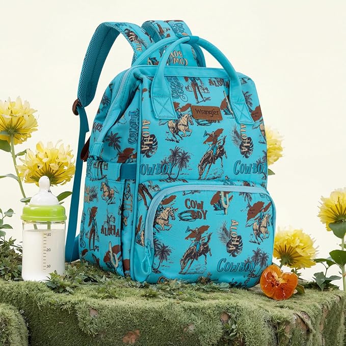 Montana West Wrangler Callie Diaper Bag Backpack with Stroller Straps Western Pattern Multifunction Baby Travel Bag WG2204-91102TQ