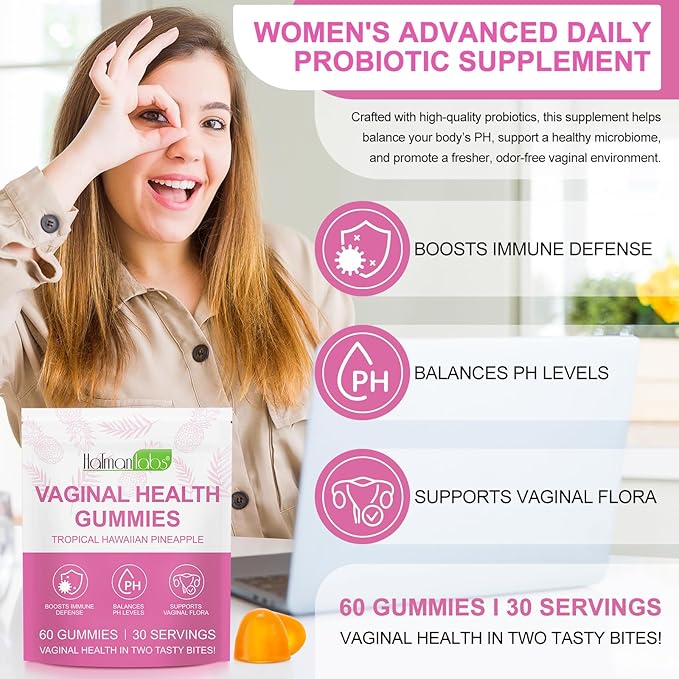 Vaginal Probiotics for Women, PH Balance Gummies, Probiotics for Women Vaginigal Health, Support Healthy Odor, Yeast Balance & Flora, Vaginal Health Supplement (60 Count (Pack of 2))