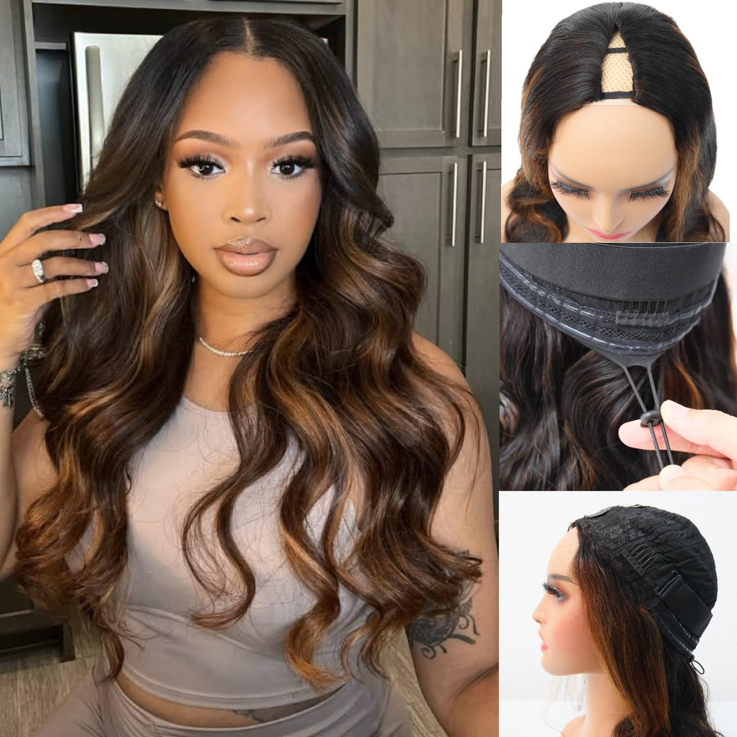 XSSXAKO V Part Wig Human Hair Body Wave Wig Upgradae Wigs Human Hair V Part Half Wigs for Black Women No Glueless No Leave Out B