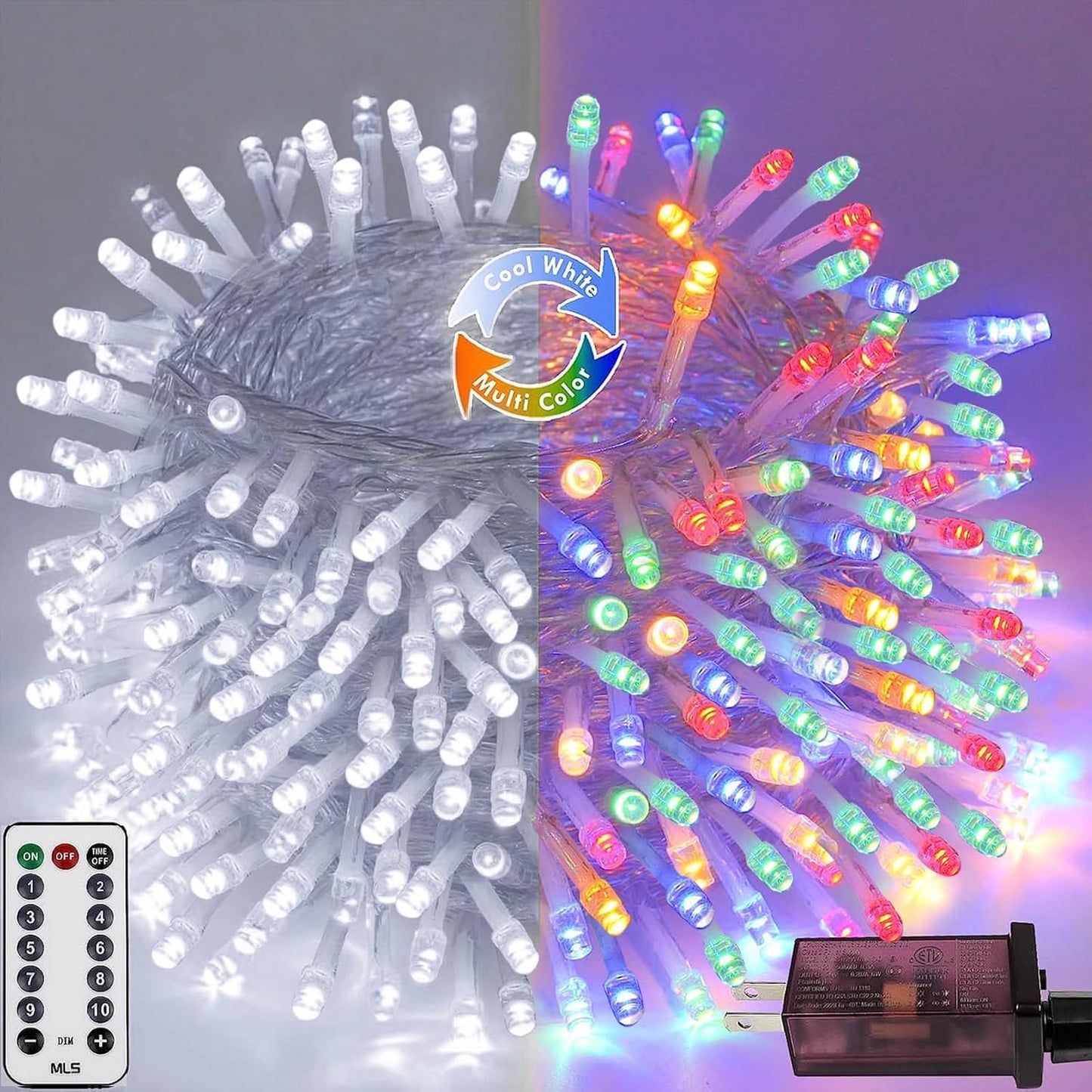 KAQ 88FT Connectable String Lights 240LED Cold White Multicolor Indoor Outdoor Plug in Fairy Light Model MLS-D29V6WUIC-O