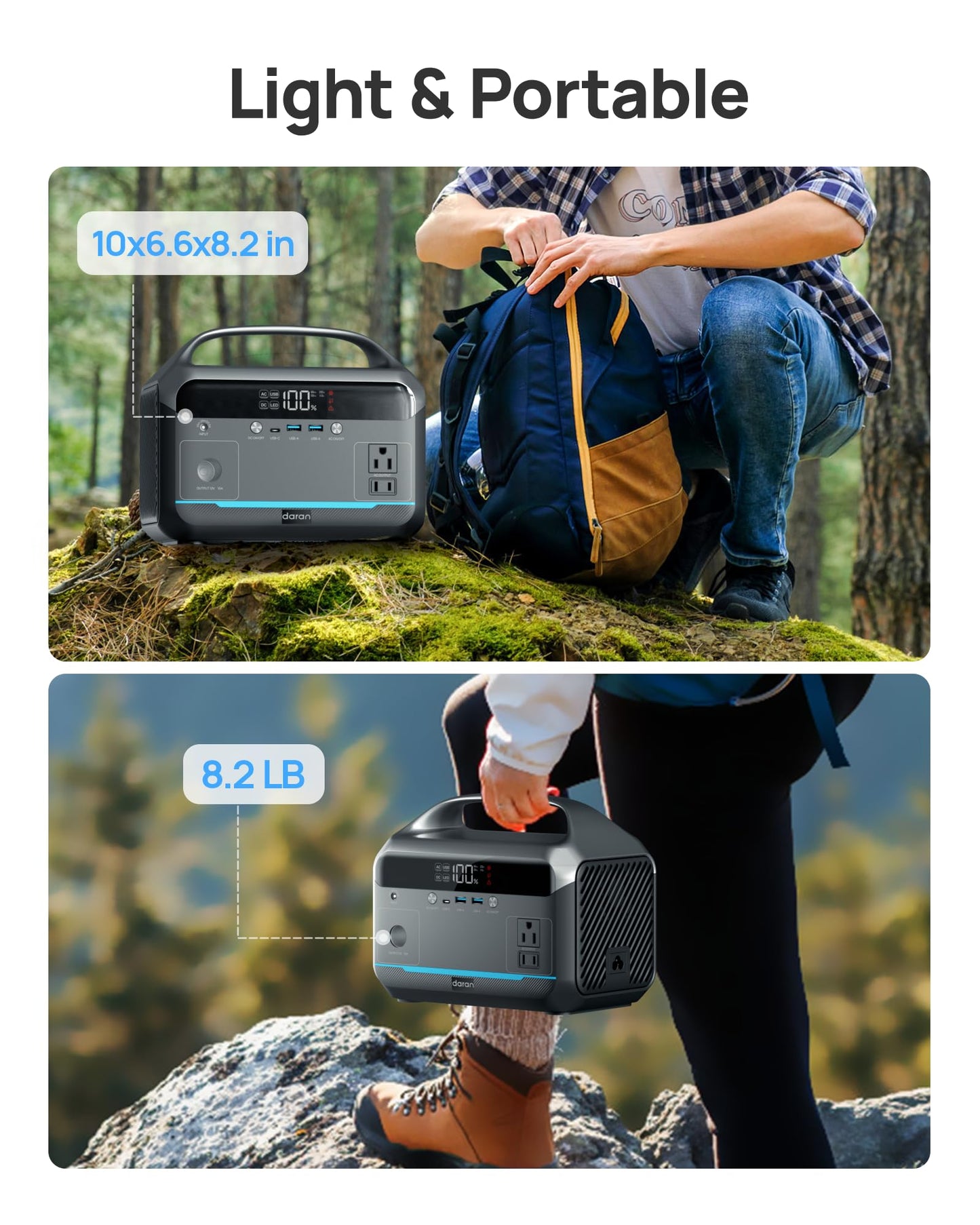 DARAN Portable Power Station 288Wh 350W Generator with Solar Panel, Model NEO, Lightweight 8.2LB, LiFePO4 Battery for Home & Camping