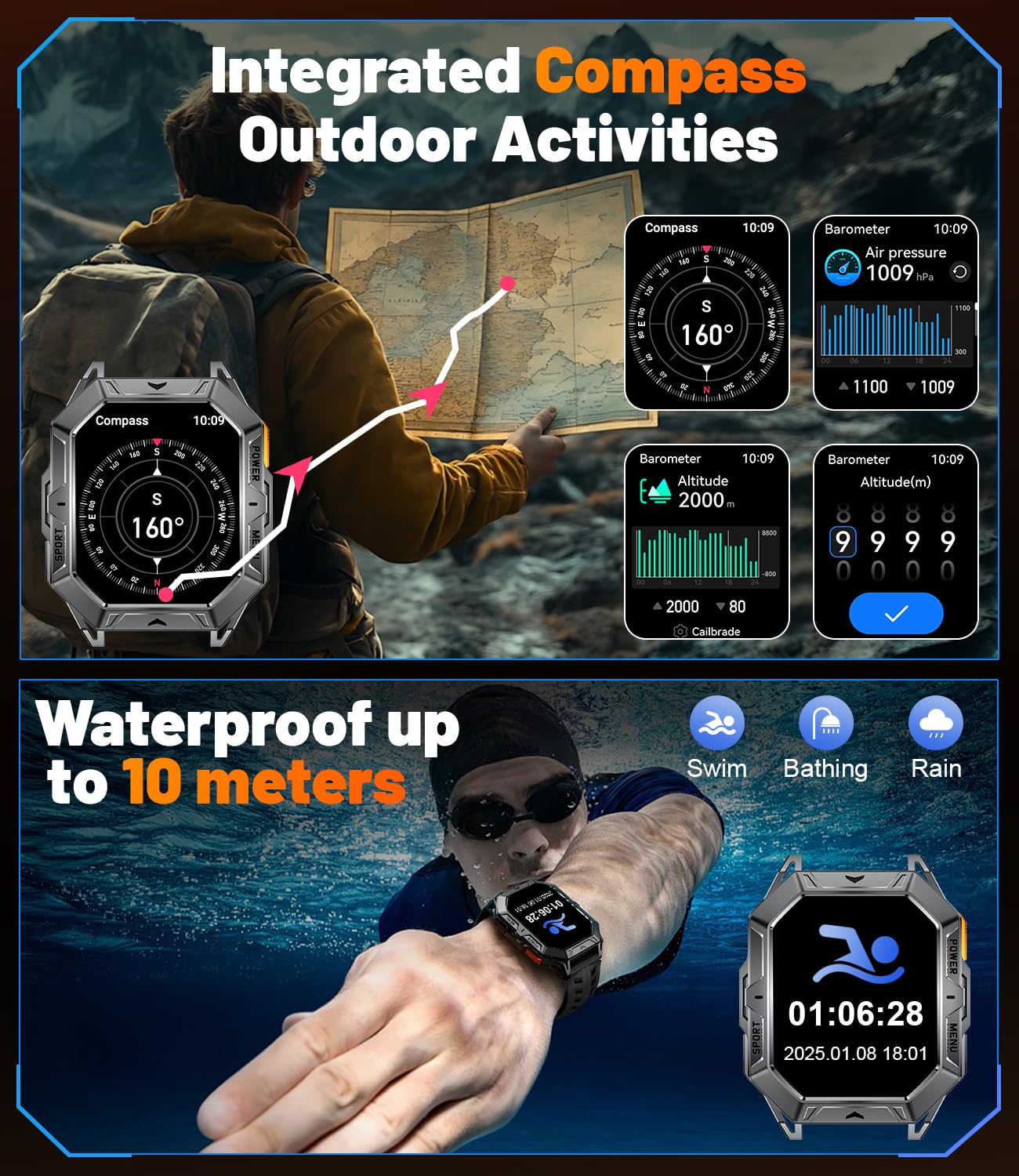 LIGE Smart Watch with 1000 mAh Battery, 2.13" AMOLED Full Touch Screen Military Smart Watches for Men with Make/Answer Call/110 Sports Modes/5ATM Waterproof Watch/Sleep Monitor, iOS Android
