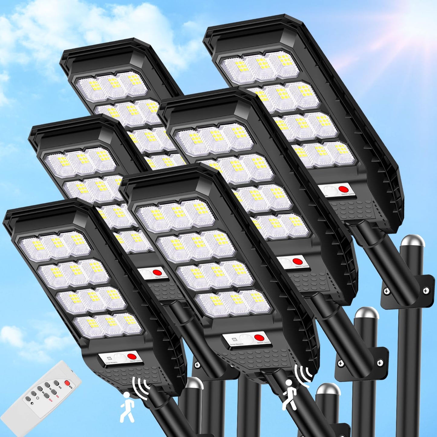 VUAA Solar Street Lights 6000LM LED Dusk to Dawn Motion Sensor 6 Pack Black KY-LJ-6