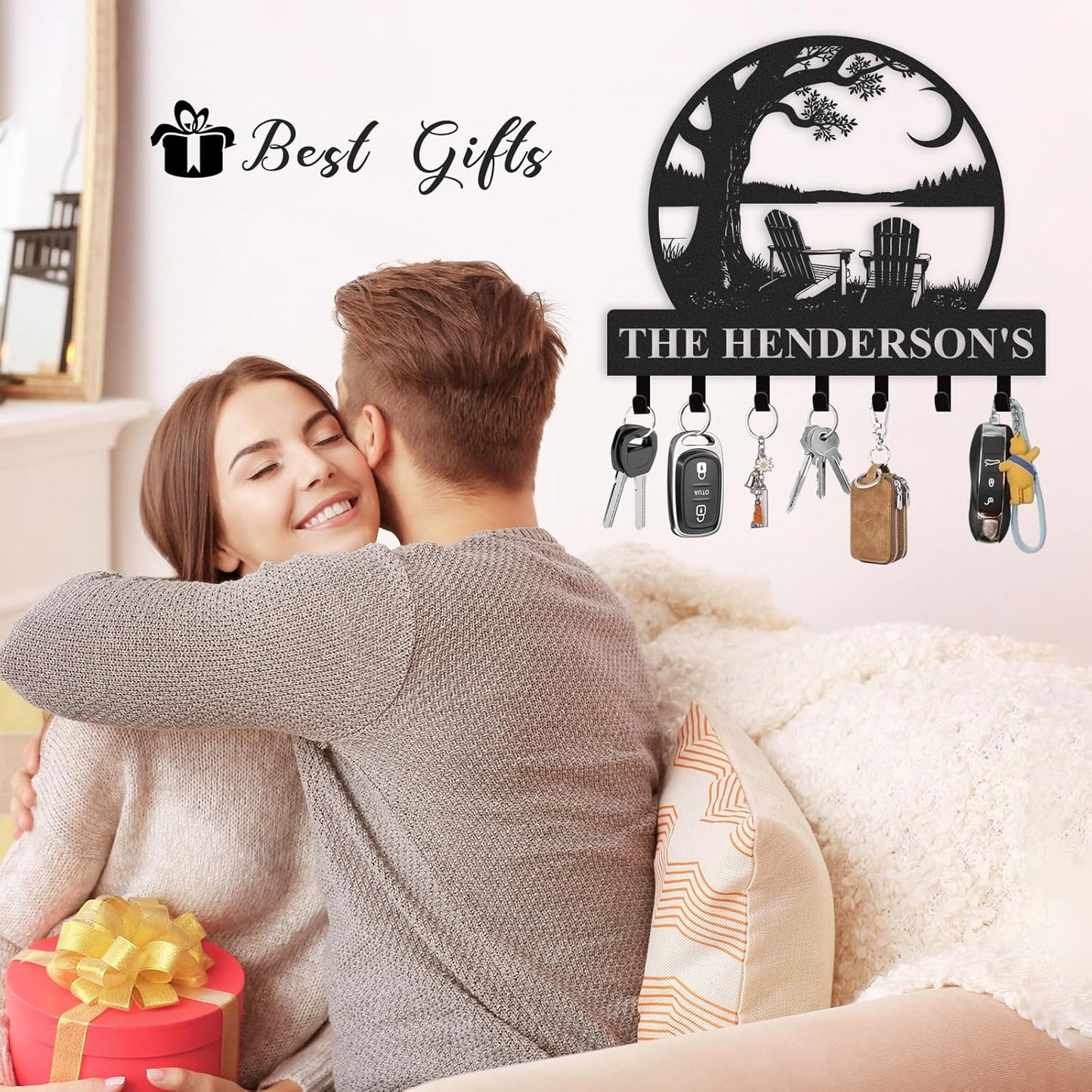 Personalized Metal Key Holder Wall Mount, Key Holder for Wall, Custom Camping Design Key Organizer Rack with Hooks, Coat Rack, Key Hanger Decor for Living Room Bedroom Farmhouse, Camper Decor