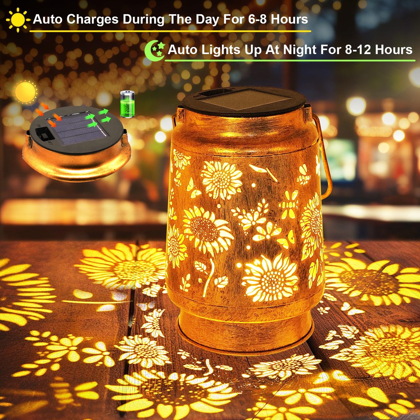 Sunflower Solar Lanterns Garden Decor  Birthday Gifts For Women Mom Grandma Christmas  Metal Hanging Solar Lights Outdoor Waterproof Led Decoration With Shepherd Hook Outside For Garden Yard Patio