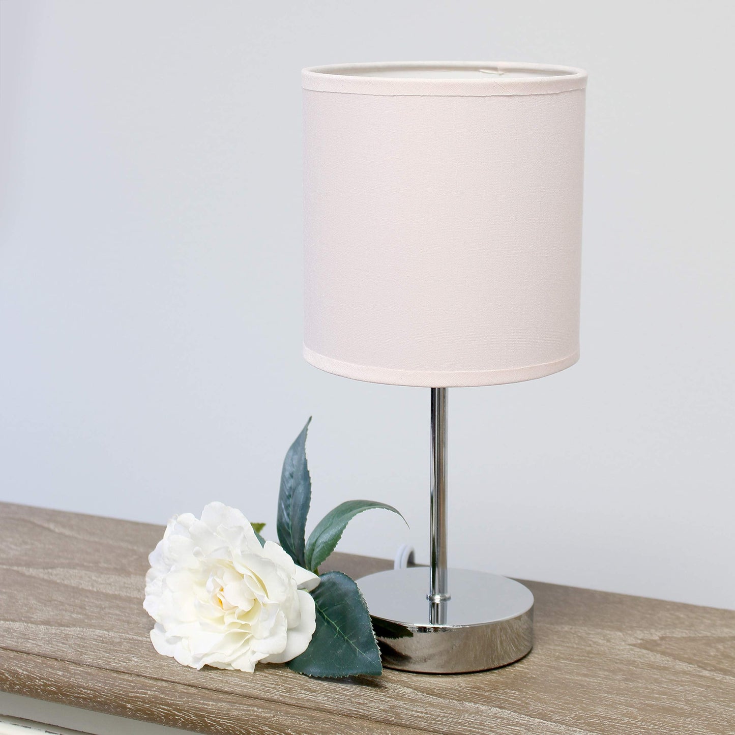 Simple Designs Lt2007-Bpk Mini Table Lamp, Chrome, Fabric Shade, Blush Pink, No Bulb