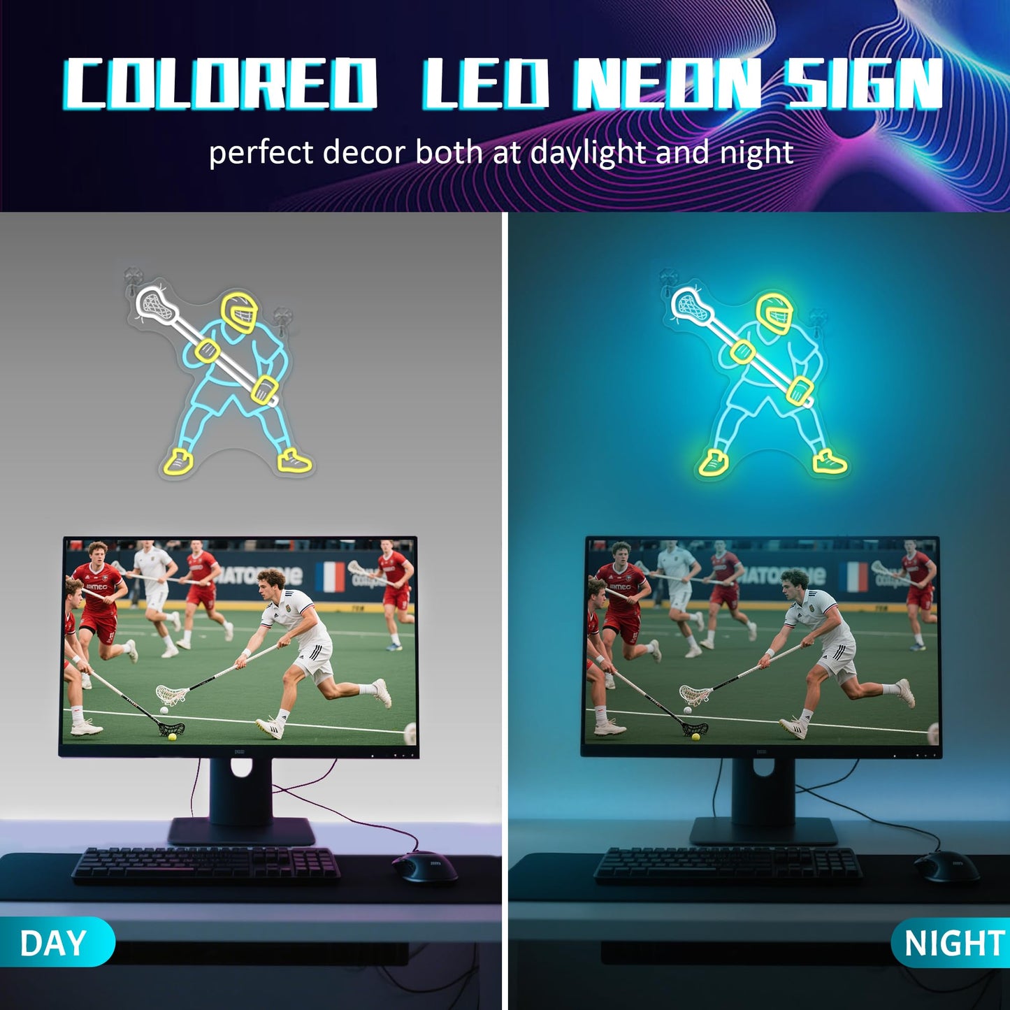 Lacrosse Neon Sign-Dimmable Sport Wall Decor With Usb Power  Unique Lacrosse Gifts For Boys & Men  Led Bedroom Light For Man Cave College Dorm Lacrosse Fan Accessories