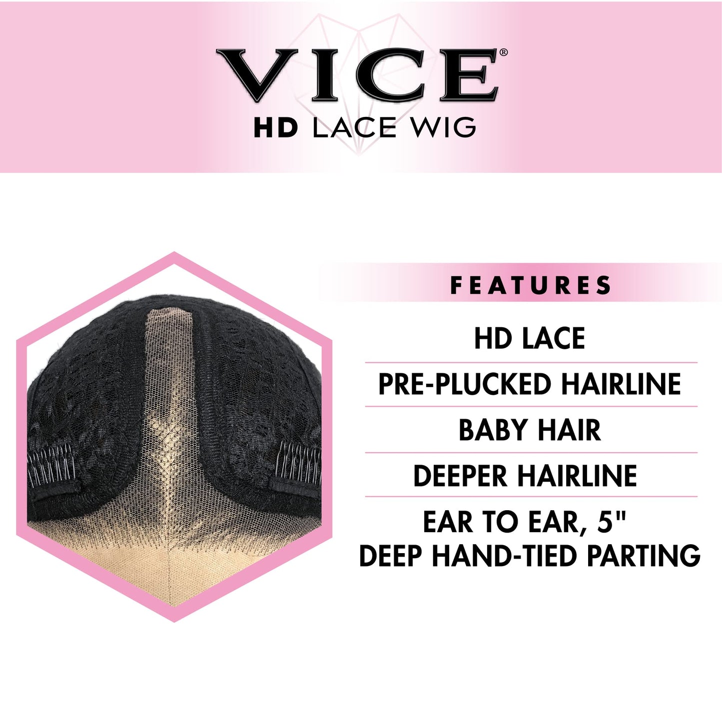 Sensationnel Vice Lace Front Wigs - Unit 12 5 Inch Deep Part Synthetic Preplucked Hairline (HB1/PINK)