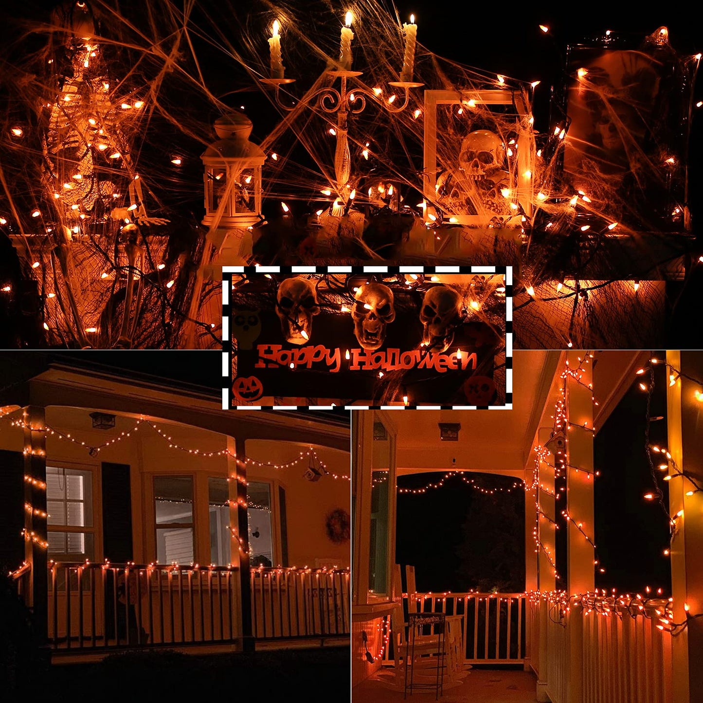 Toodour 300 Count Orange Halloween String Lights, 77Ft Incandescent Mini Bulbs, Ul Certified For Indoor/Outdoor Decor, Black Wire