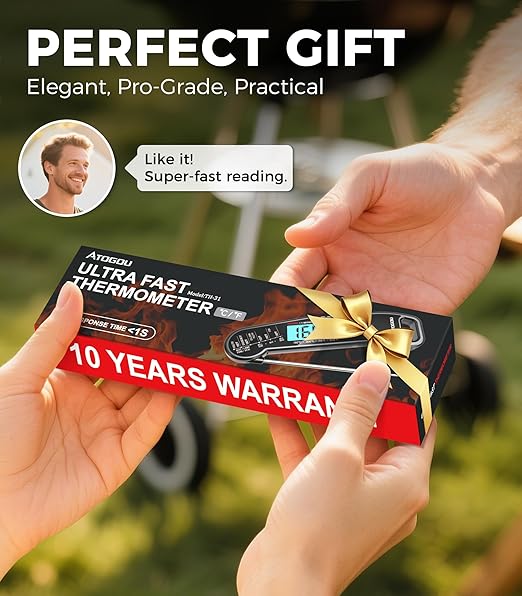 Professional Food & Meat Thermometer, 1 Sec Instant Read & ±0.5℉ Accuracy Driven by Thermocouple Sensor. IP67 Waterproof Digital Thermometer for Cooking, BBQ, Grill Gifts for Men Him Dad Birthday