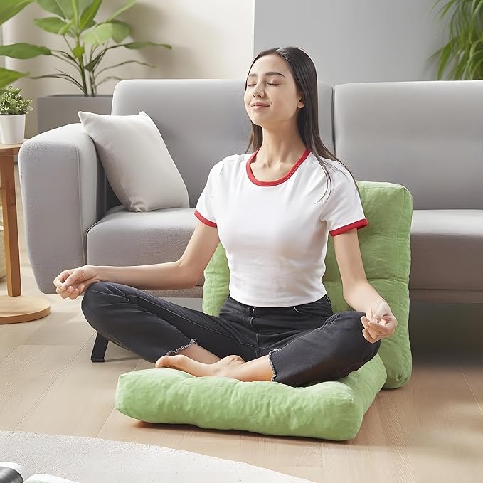 Degrees of Comfort Meditation Floor Pillow, Square Large Pillows Seating for Adults, Tufted Corduroy Cushion for Living Room Tatami, Green 22x22 Inch
