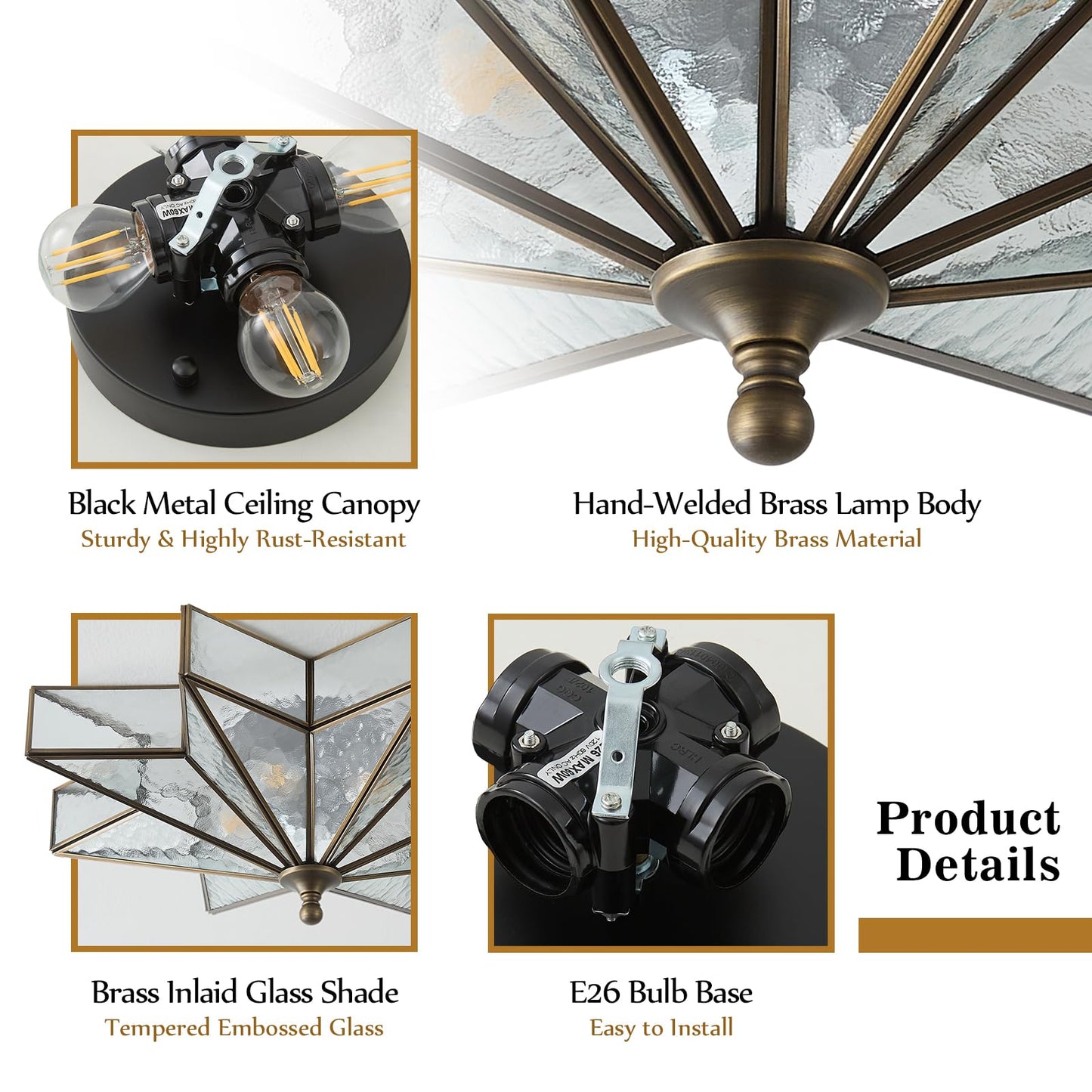 Black Bronze Star Ceiling Light - 19.5 Inch Brass Hammered Glass Large Flush Mount Fixture - Unique Art Deco Mid Century Vintage Moravian Lighting Lights For Bedroom Dining Foyer Living Room Fixtures