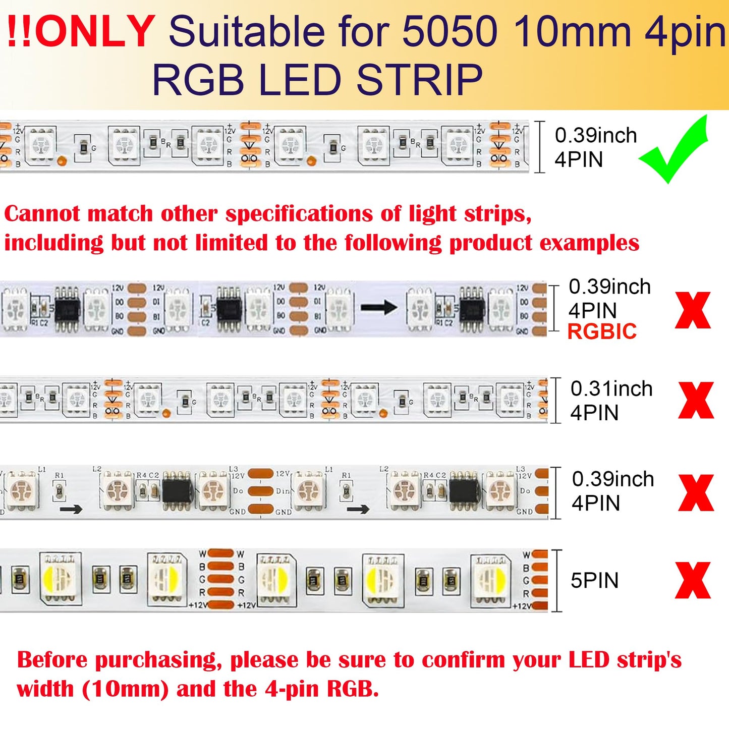 FSJEE 4 Pin LED Strip Connector Kit for 5050 Light Strip, 8 Solderless Accessories, Black, Model FS-RGB2