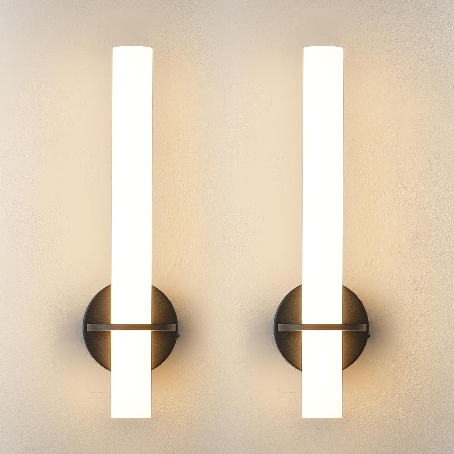 KARTOOSH Black Battery Operated Wall Sconce Set of 2, Dimmable 3000K-6000K, 18 Inch, Metal, Rechargeable, Remote Control