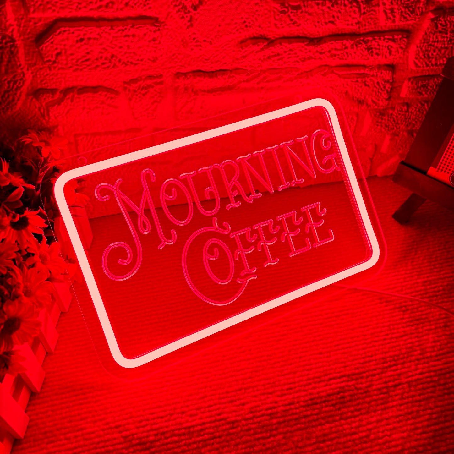 Symone Mourning Coffee Neon Sign, USB Powered Dimmable LED Light, 11.8x7.8 In, Red+White, Halloween Decor for Cafe & Home