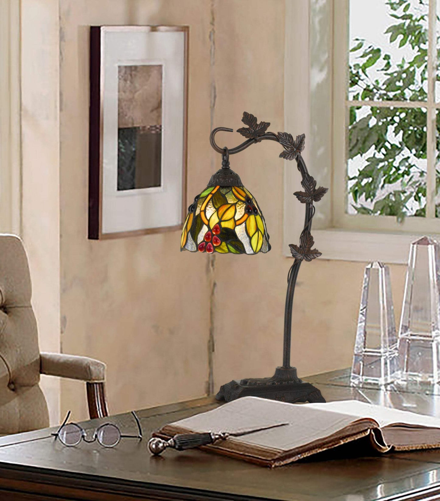 Homeroots 24 In. Bronze Metal Table Lamp With Green Dome Shade, Model 524697