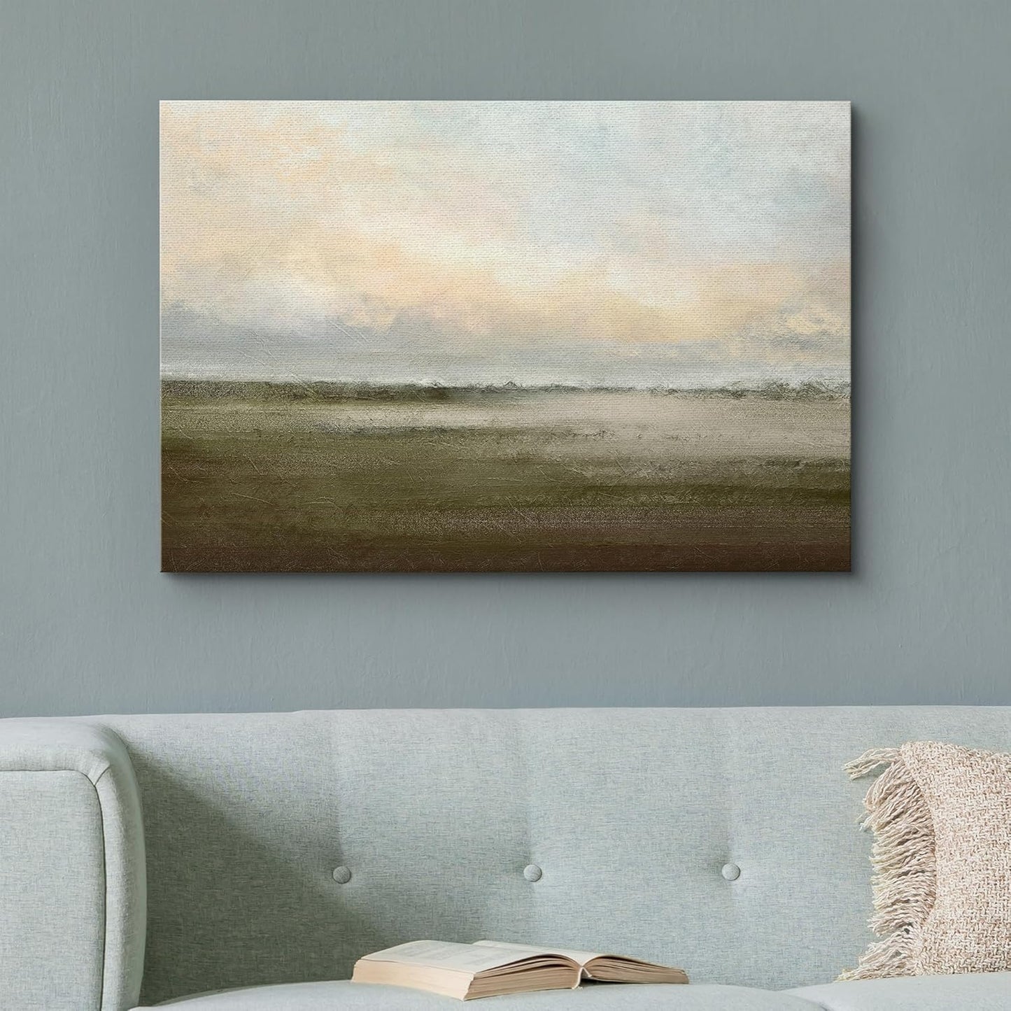 wall26 Canvas Print Wall Art Watercolor Dusk Sky Over Green Field Nature Wilderness Illustrations Modern Rustic Relax/Calm Cool for Living Room, Bedroom, Office - 16"x24"