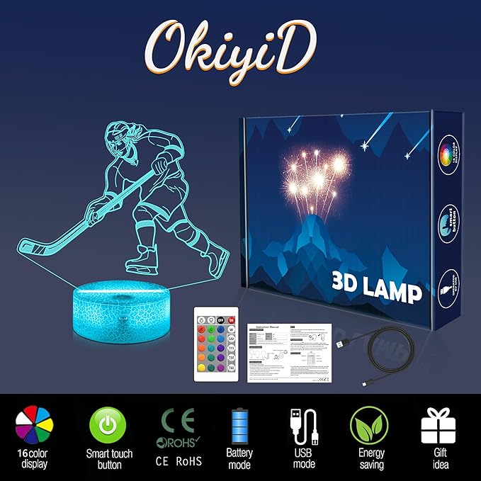 Hockey Gifts for Girls, Ice Hockey Girl Player 3D Illusion Lamp Night Light with 16 Colors Remote,Hockey Stuff Accessories for Best Friends Sister Sports Fan Lover Xmas Bedroom Decor Gifts