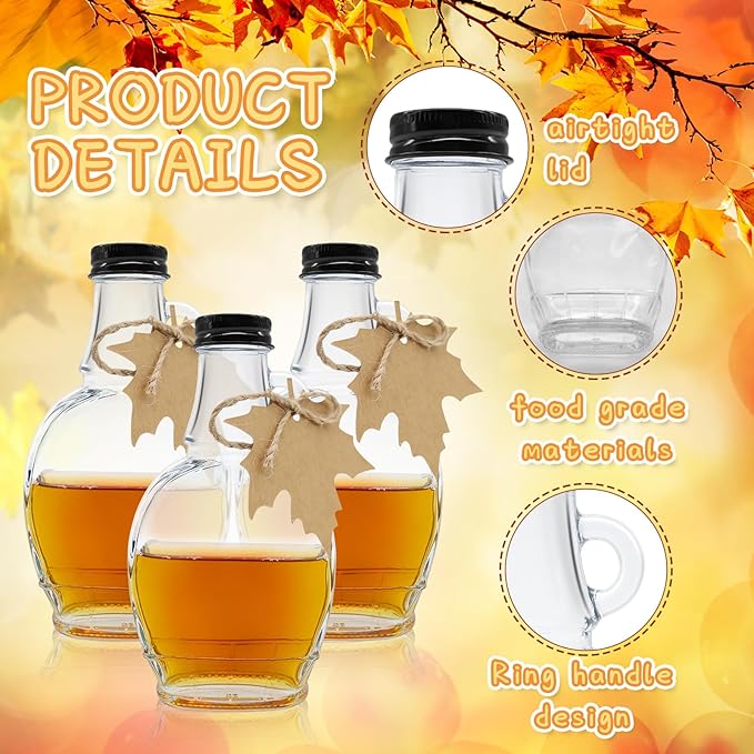 5 oz Glass Maple Syrup Bottles with Tags,Clear Glass Bottles with Aluminum Lids and Loop Handle, Maple Syrup Jars Storage for DIY Whiskey Sauce Vanilla Gifts (12)