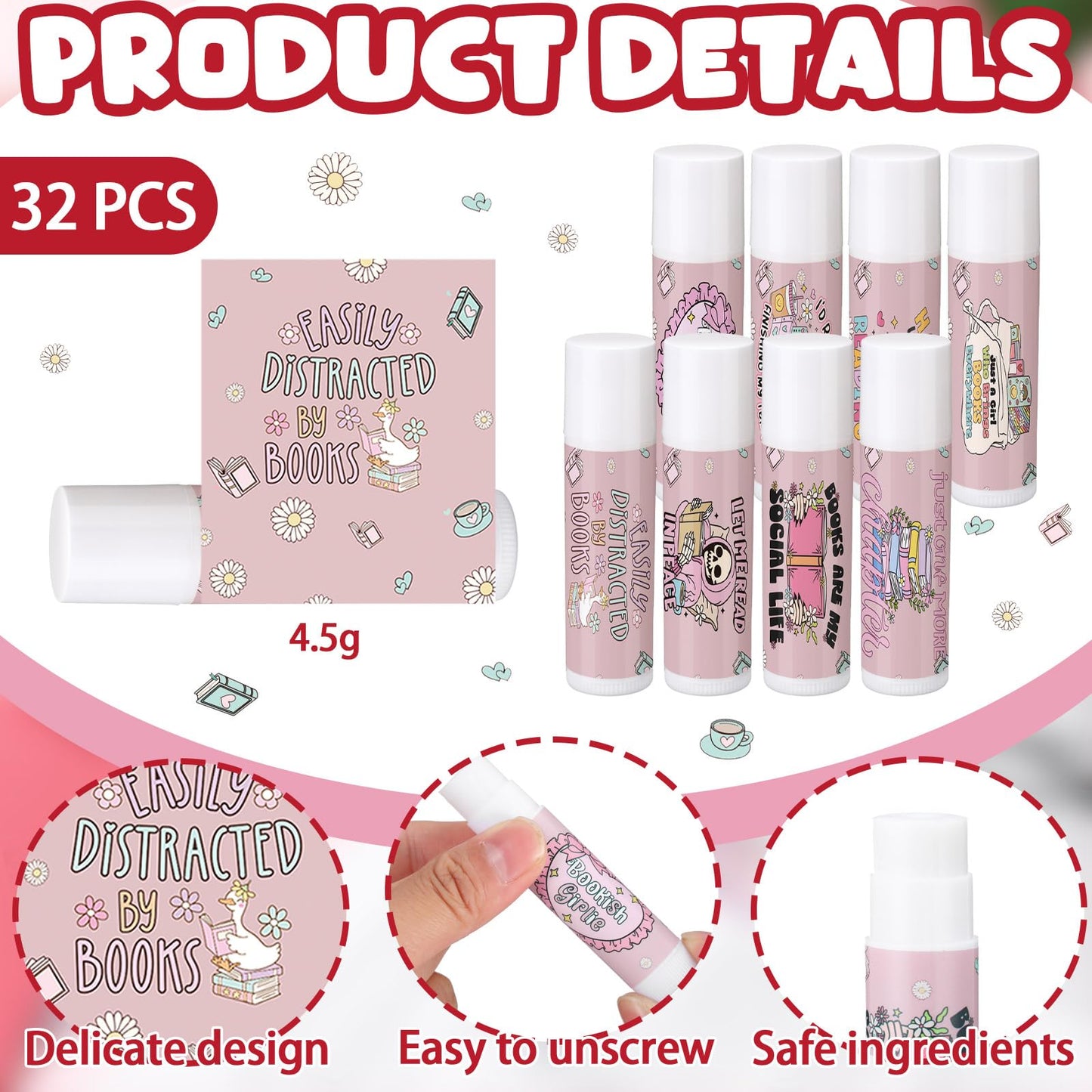 Heigble 32 Pcs Bookish Book Club Gifts Lip Balms Bulk Book Club Lover Bookish Party Favors Librarian Bookworms Readers Lip Balm