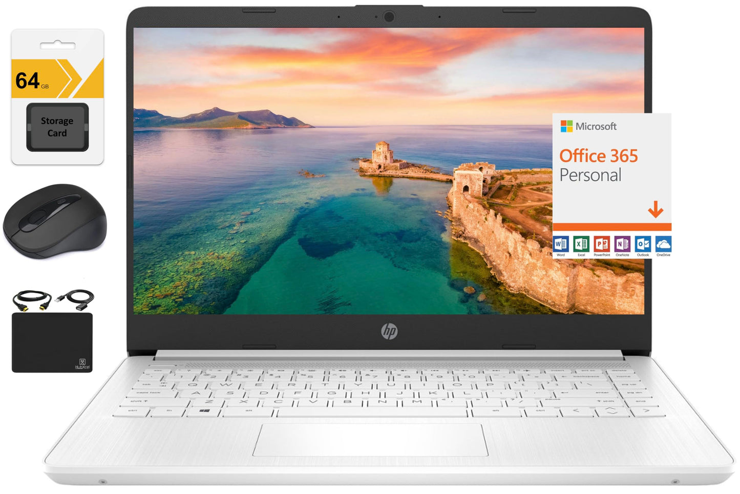 Hp New 14 Hd Ultral Light Thin Laptop, Quad-Core Intel Celeron Processor, 4Gb Ram, 128Gb (64Gb Emmc+ 64Gb Sd), Wi-Fi, Upto 11 Ho