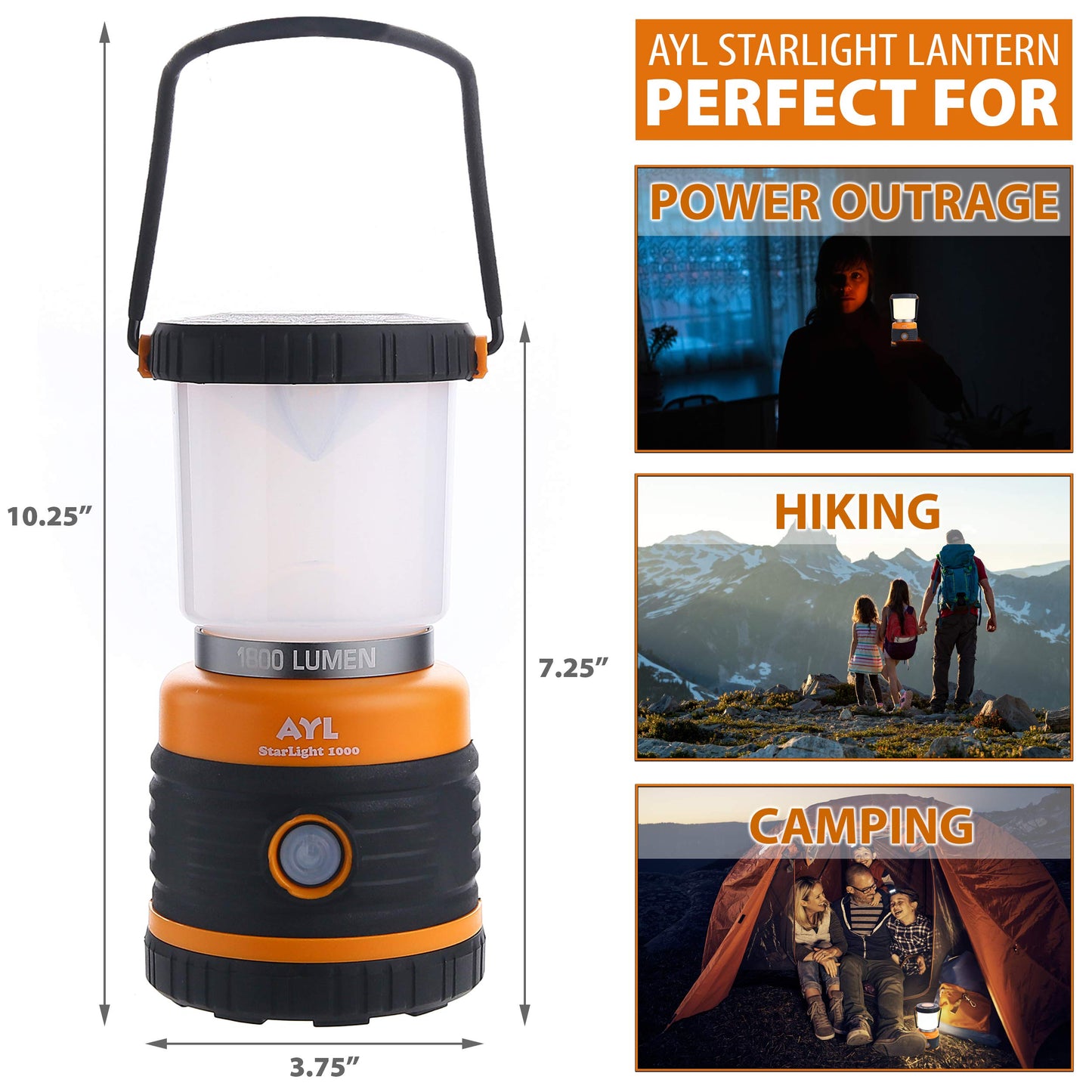 Ayl Led Camping Lantern 1800 Lumens, Rechargeable, Ip44 Waterproof, Black And Orange, Model Slr10002Pack, 2 Pack