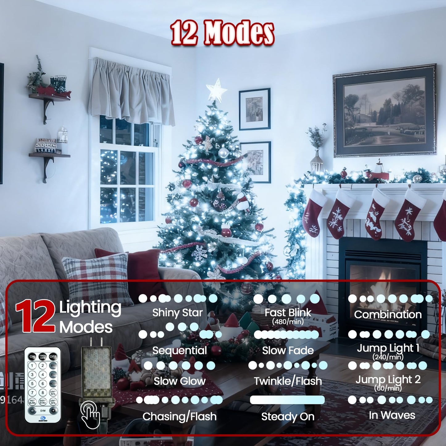 Voice Control 88Ft 240Led Smart Christmas String Lights Outdoor/Indoor | String Lights Plug In With Remote  12Modes  7Voice Commands & Timers  Christmas Twinkle Light For Xmas Tree Decor (Cool White)