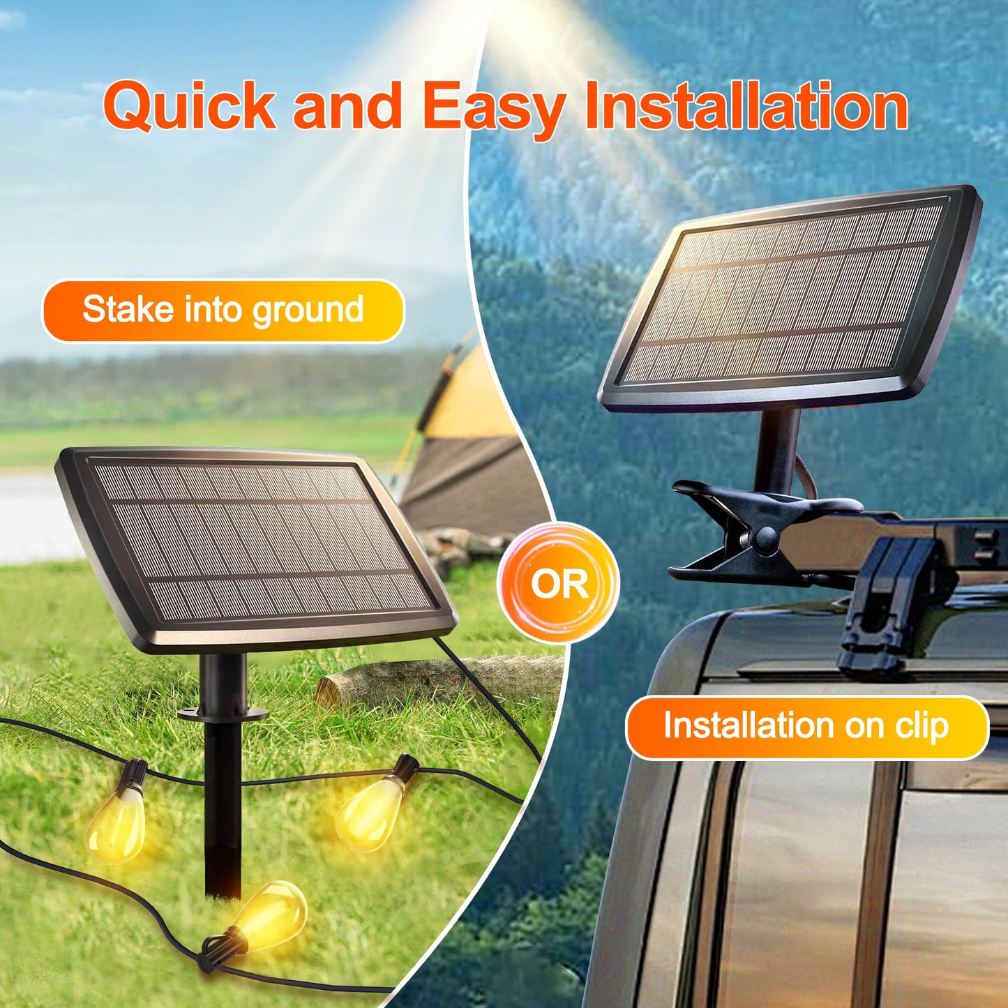 Stright Solar String Lights, 55FT 17 Sockets, Warm White, Remote Control, USB Charging, E12 S14 Bulbs for Outdoor Patio Garden